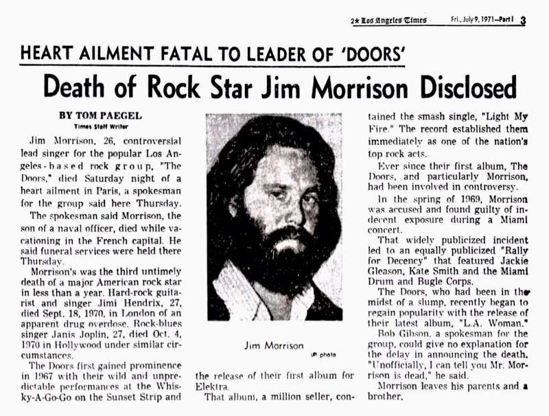 Morte Jim Morrison Los Angeles Times Dago Fotogallery