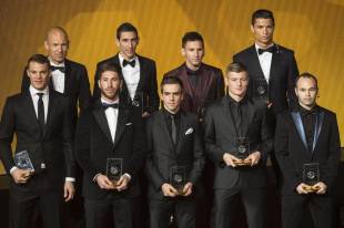 Manuel Neuer, Sergio Ramos, Philipp Lahm, Toni Kroos and Andres Iniesta, Arjen Robben, Angel Di Maria, Lionel Messi e Cristiano Ronaldo