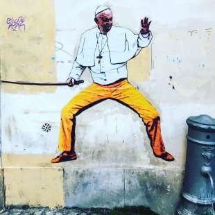 papa francesco in versione kill bill – murales di harrygreb