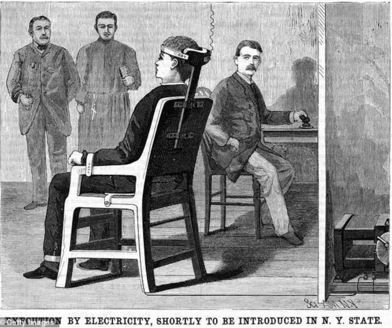impressione d'artista dell'esecuzione con sedia elettrica, preparata dopo gli esperimenti sulla praticabilita?? dell'elettrocuzione come metodo di esecuzione.