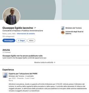 Profilo Linkedin di Giuseppe Egidio Iacovino.