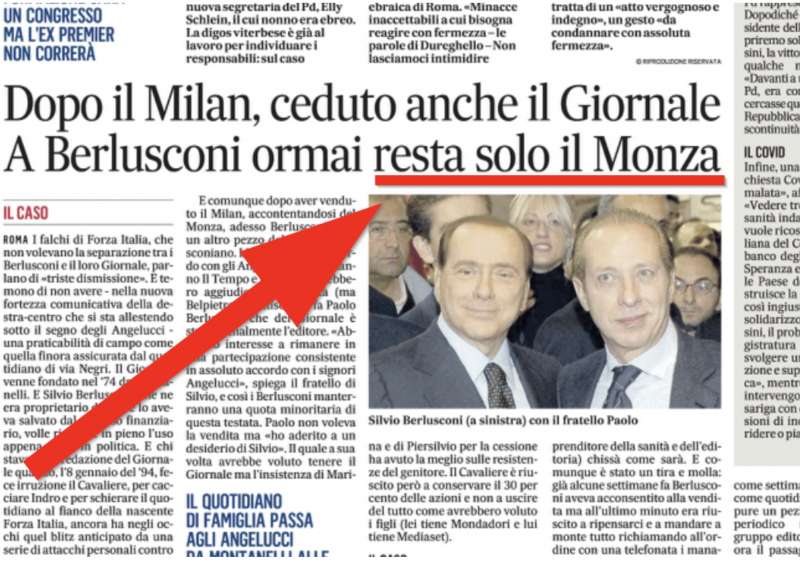 Il Messaggero, a Berlusconi resta solo il Monza