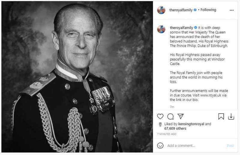 la morte del principe filippo instagram famiglia reale