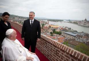 papa francesco a budapest con katalin novak e victor orban