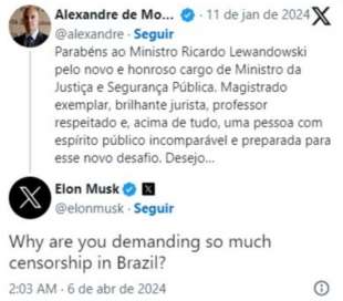 elon musk risponde al tweet di alexandre de moraes