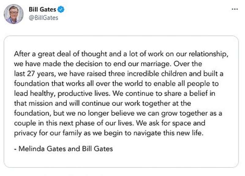 bill gates annuncia il divorzio da melinda su twitter