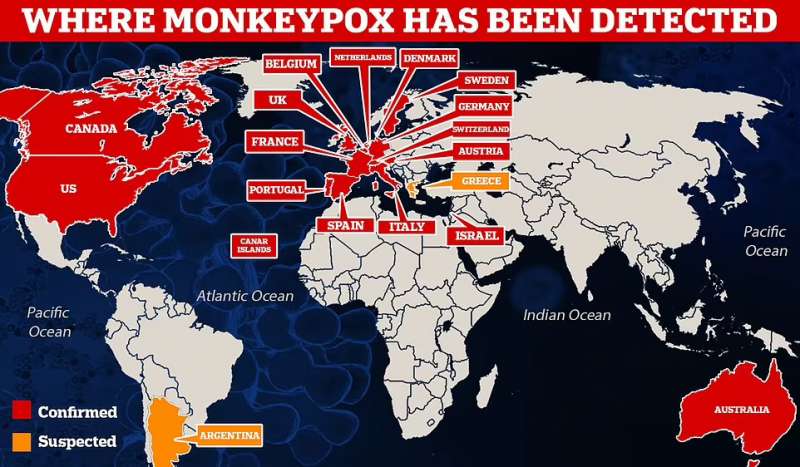 Vaiolo delle scimmie nel mondo 23 maggio 2022