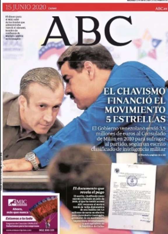 la copertina di abc con lo scoop sul movimento 5 stelle finanziato dal venezuela