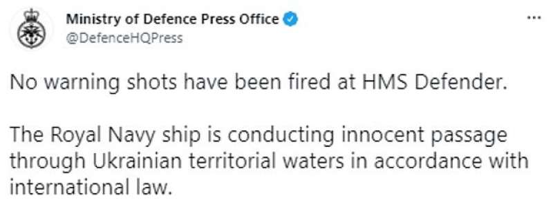 Tweet del Ministro della Difesa inglese