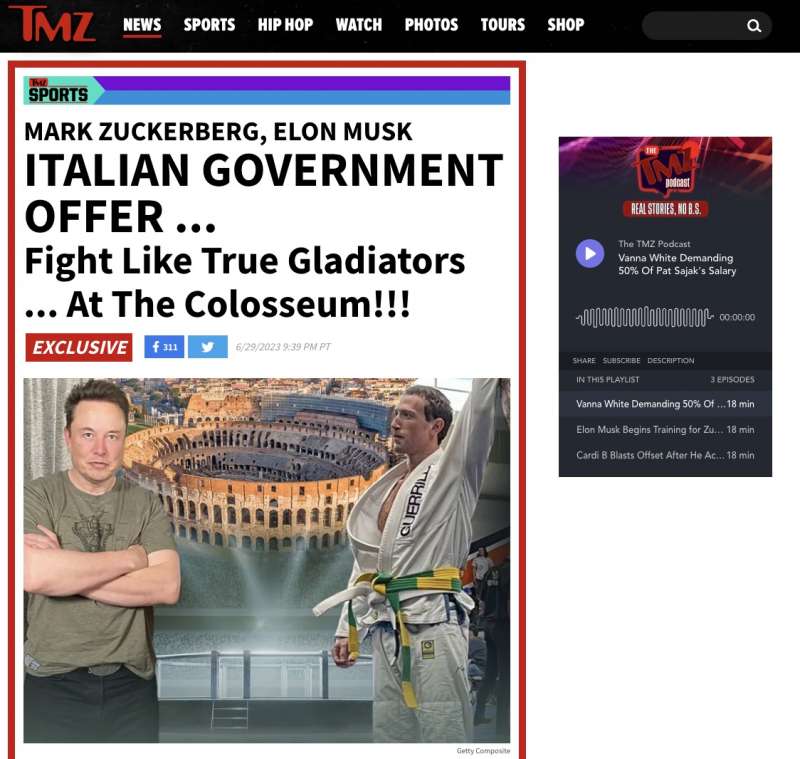 tmz il governo italiano offre il colosseo per il combattimento musk zuckerberg