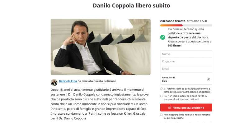 Petizione online per Danilo Coppola