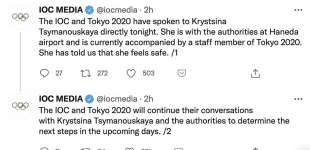 i tweet del cio sul caso krystsina tsimanouskaya