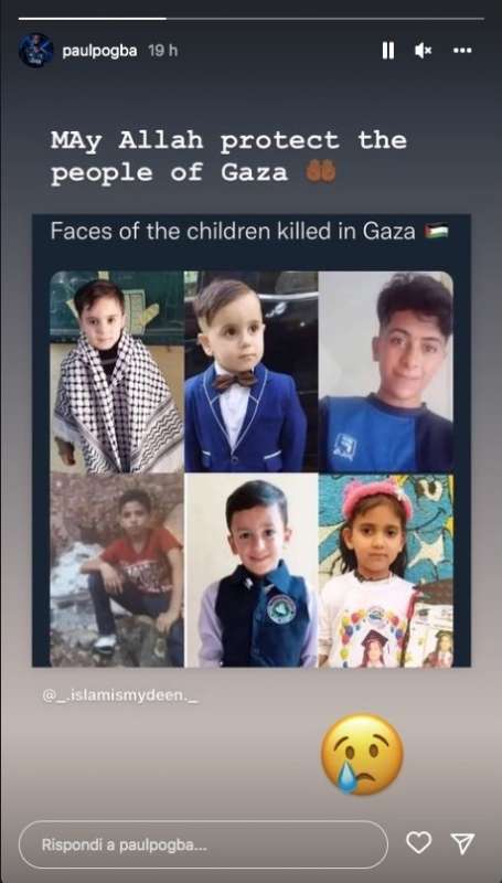il post di paul pogba con le facce dei bambini morti nei bombardamenti a gaza