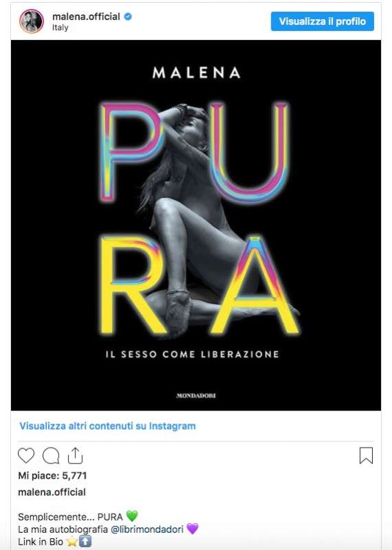 malena su instagram annuncia il suo libro