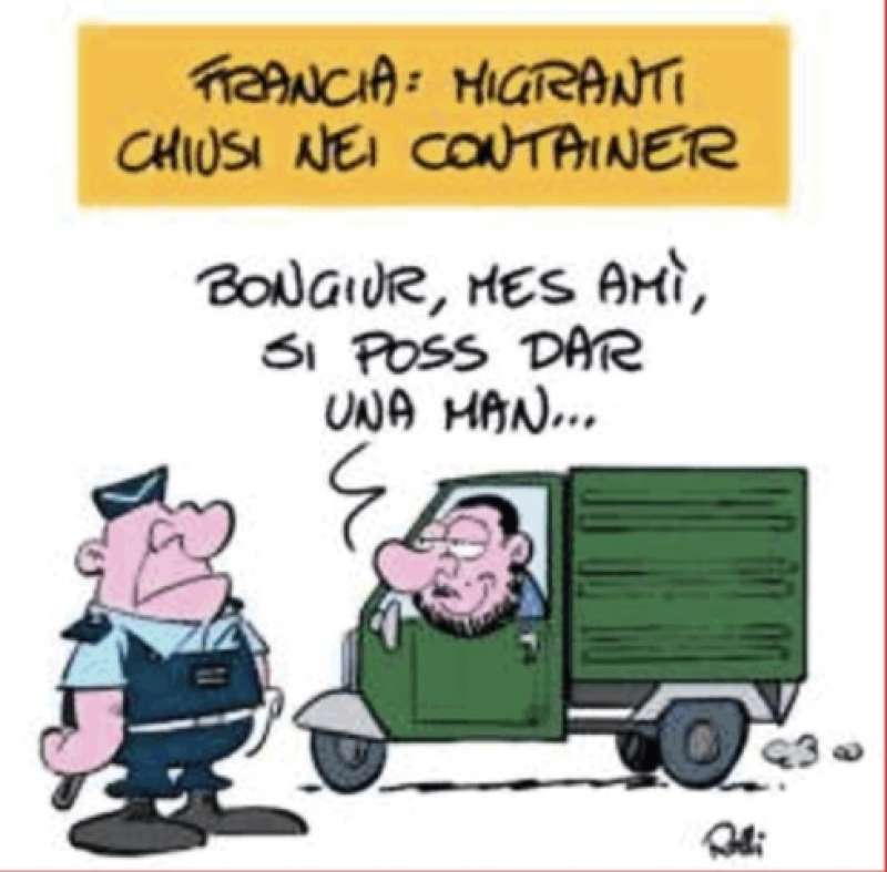 francia migranti nei container vignetta by rolli il giornalone la stampa