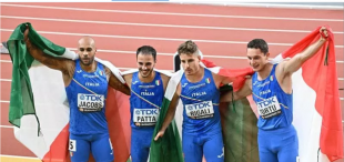 Marcell Jacobs, Lorenzo Patta, Roberto Rigali e Filippo Tortu staffetta 4x100 uomini