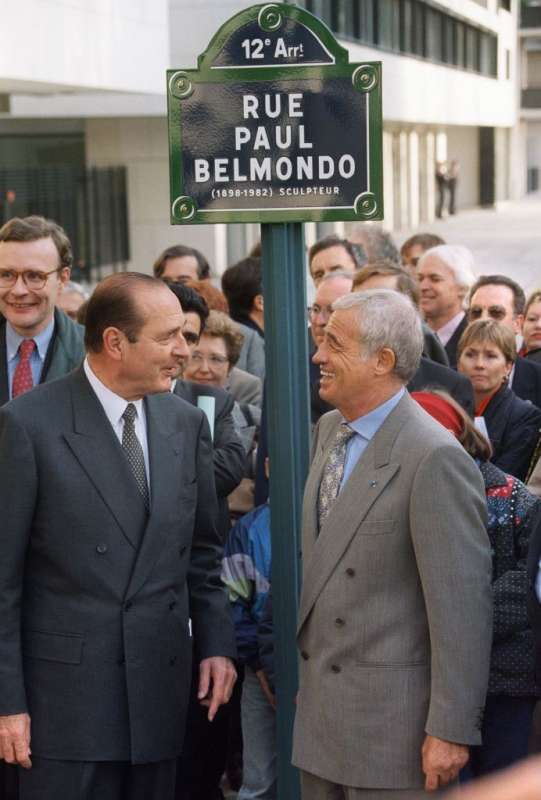 jean paul belmondo all inaugurazione della rue paul belmondo, dedicata al padre artista. 1983.