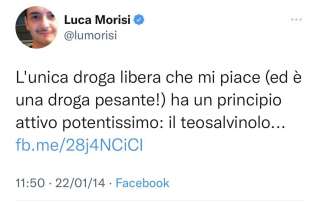 TWEET DI LUCA MORISI SULLA DROGA DATATO 2014