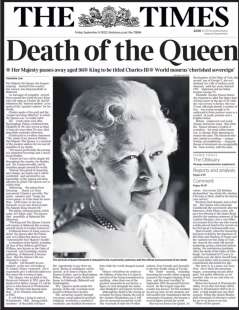 prima pagina the times morte regina elisabetta