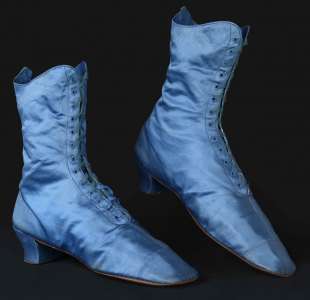 womens boots england blue satin over linen 1870