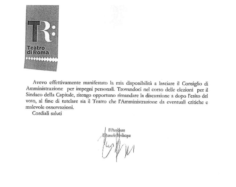 documento del comune sulle dimissioni del presidente del cda del teatro di roma emanuele bevilacqua 3