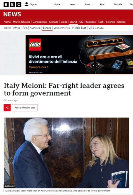 la notizia del governo meloni sui giornali stranieri bbc news