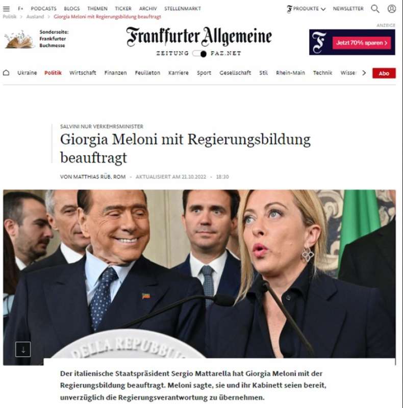 la notizia del governo meloni sui giornali stranieri frankfurter allgemeine