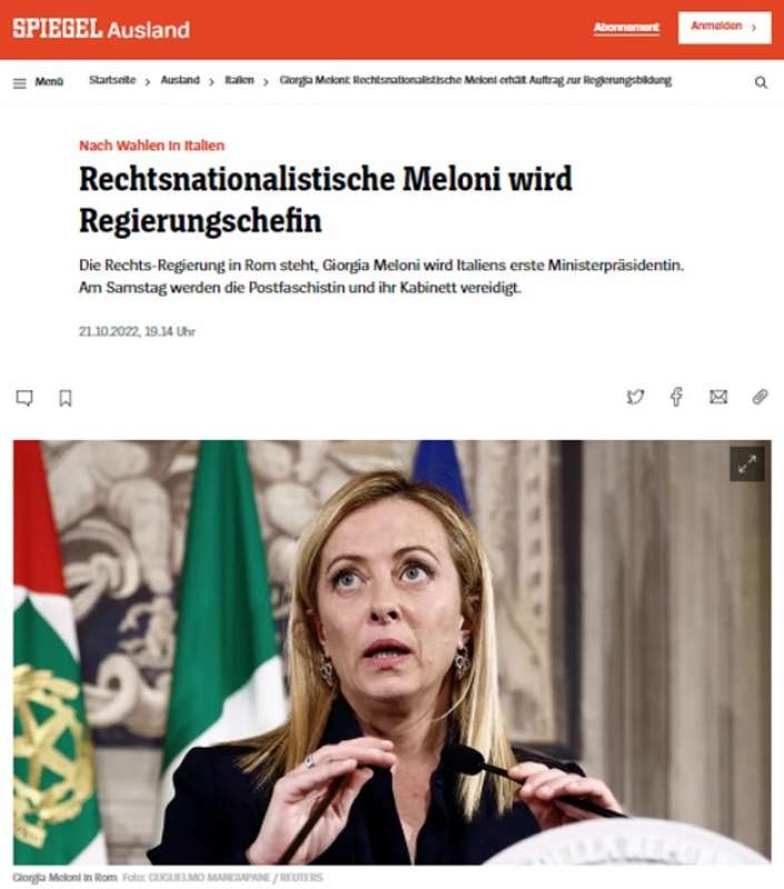 la notizia del governo meloni sui giornali stranieri spiegel
