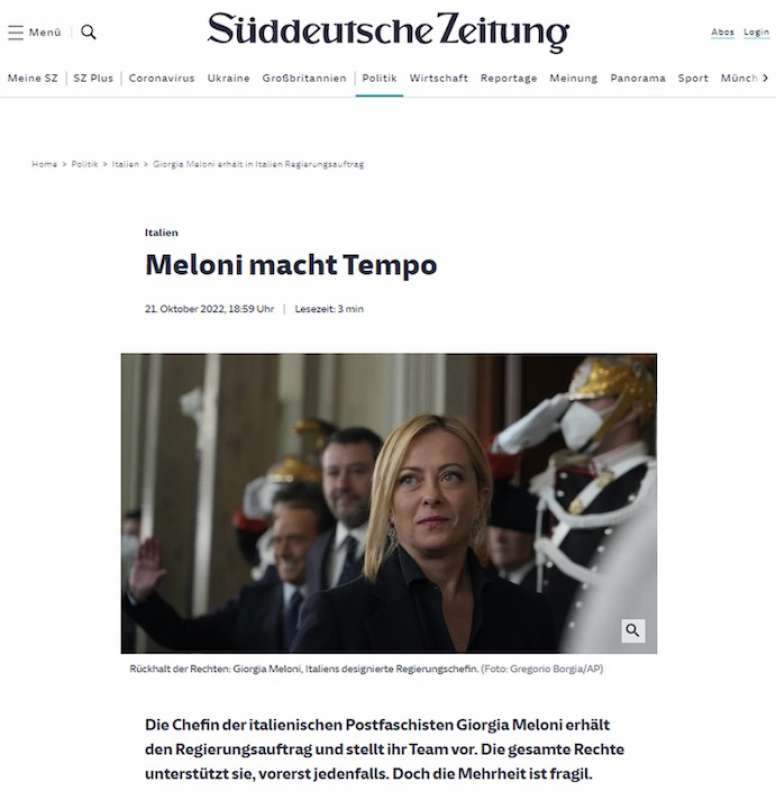 la notizia del governo meloni sui giornali stranieri suddeutsche zeitung