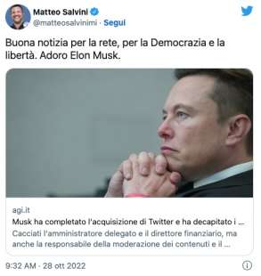 MATTEO SALVINI ADORA ELON MUSK - TWITTER