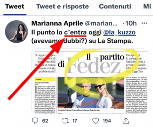 Il tweet di Marianna Aprile