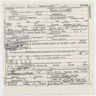 john kennedy certificato di morte