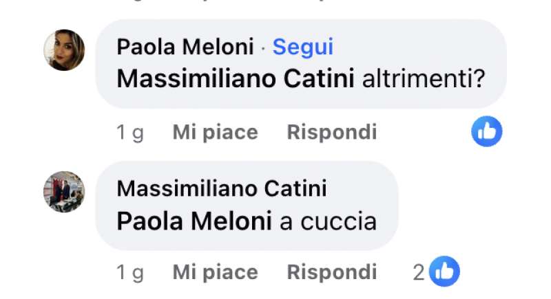 scazzo social tra Massimiliano Catini e paola meloni