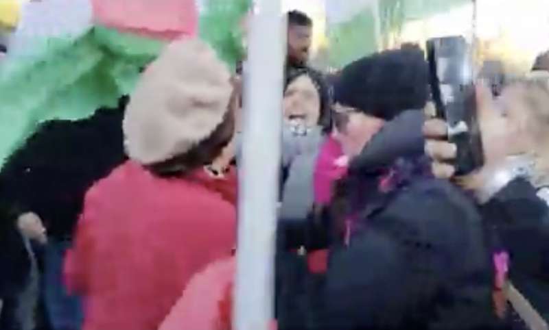 signora strattonata dai filo palestinesi alla manifestazione contro la violenza sulle donne 2