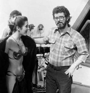 carrie fisher e george lucas sul set