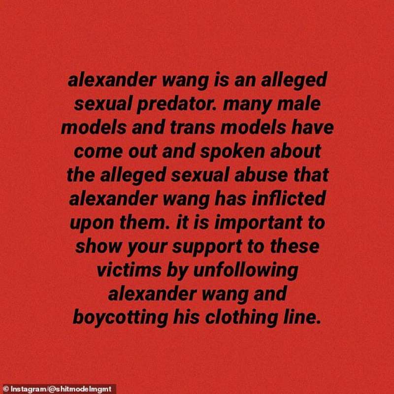 il post di shit model management su alexander wang