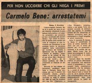 carmelo bene arrestatemi la gazzetta del popolo 10 dicembre 1970 copia